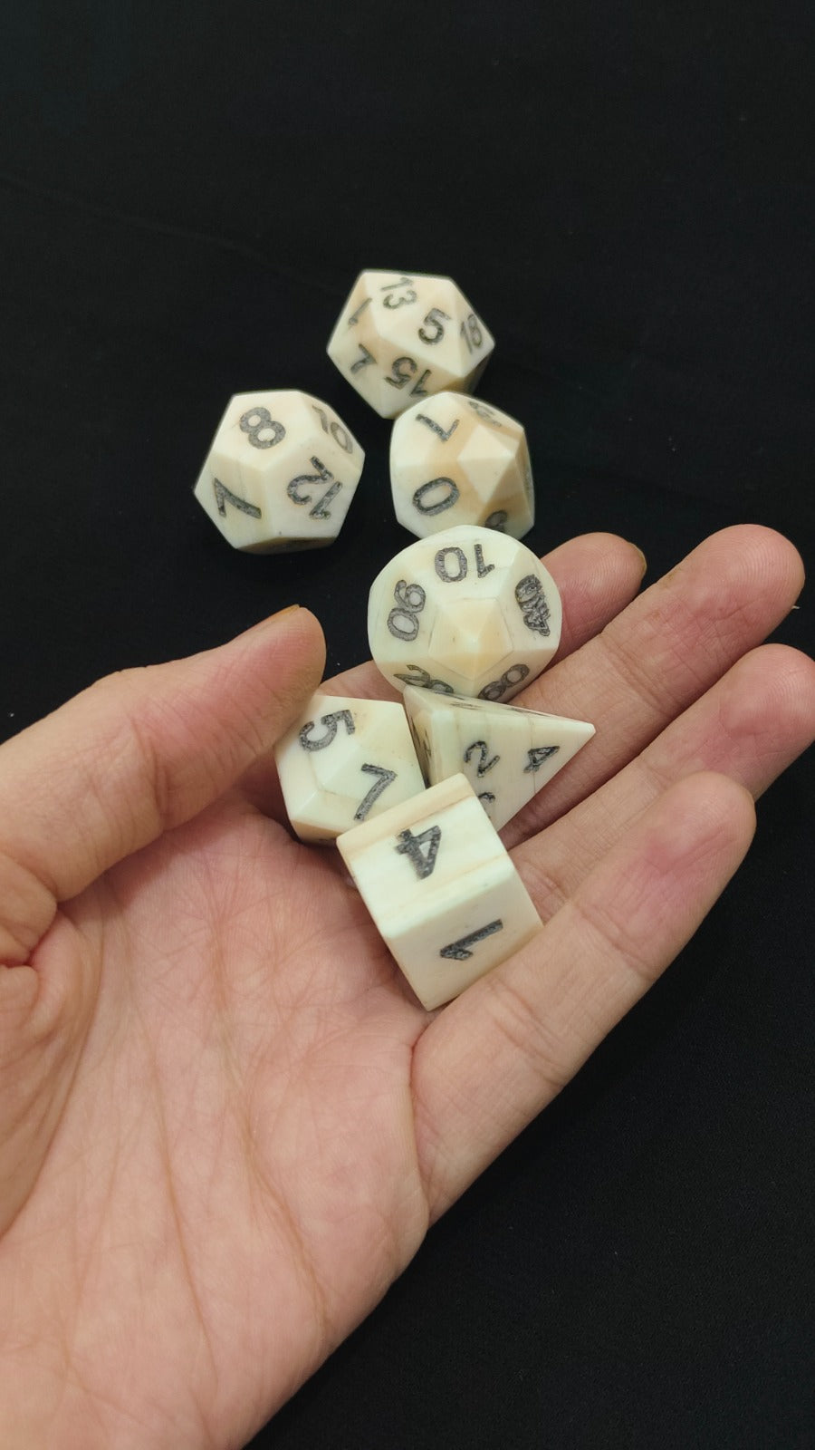 Handicrafted Buffalo Bone Dnd Dice Set 7-Piece Set with Medieval Design