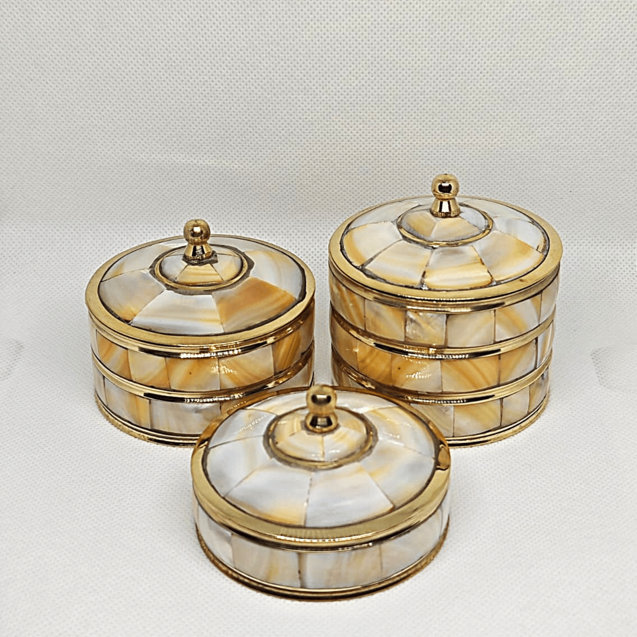 Aurelia" Mother of Pearl & Gold Trinket Box Set — Set of 3
