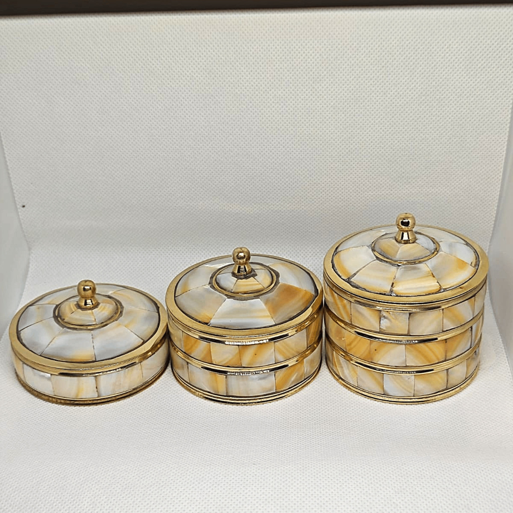 Aurelia" Mother of Pearl & Gold Trinket Box Set — Set of 3