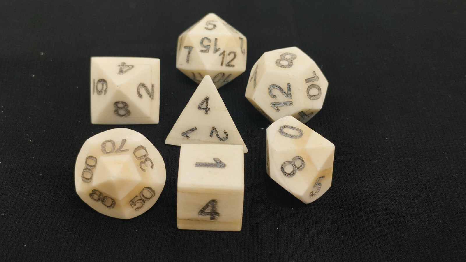 Handicrafted Buffalo Bone Dnd Dice Set 7-Piece Set with Medieval Design
