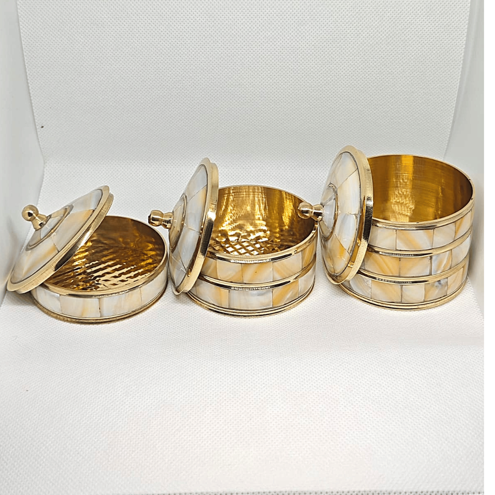 Aurelia" Mother of Pearl & Gold Trinket Box Set — Set of 3