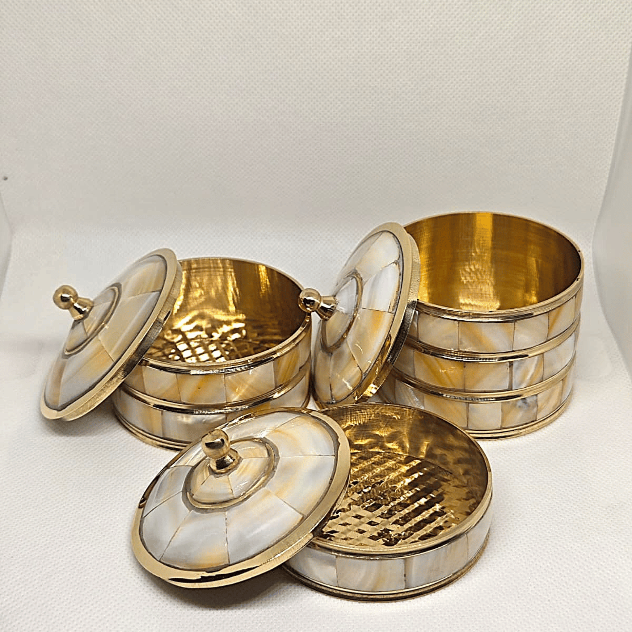 Aurelia" Mother of Pearl & Gold Trinket Box Set — Set of 3