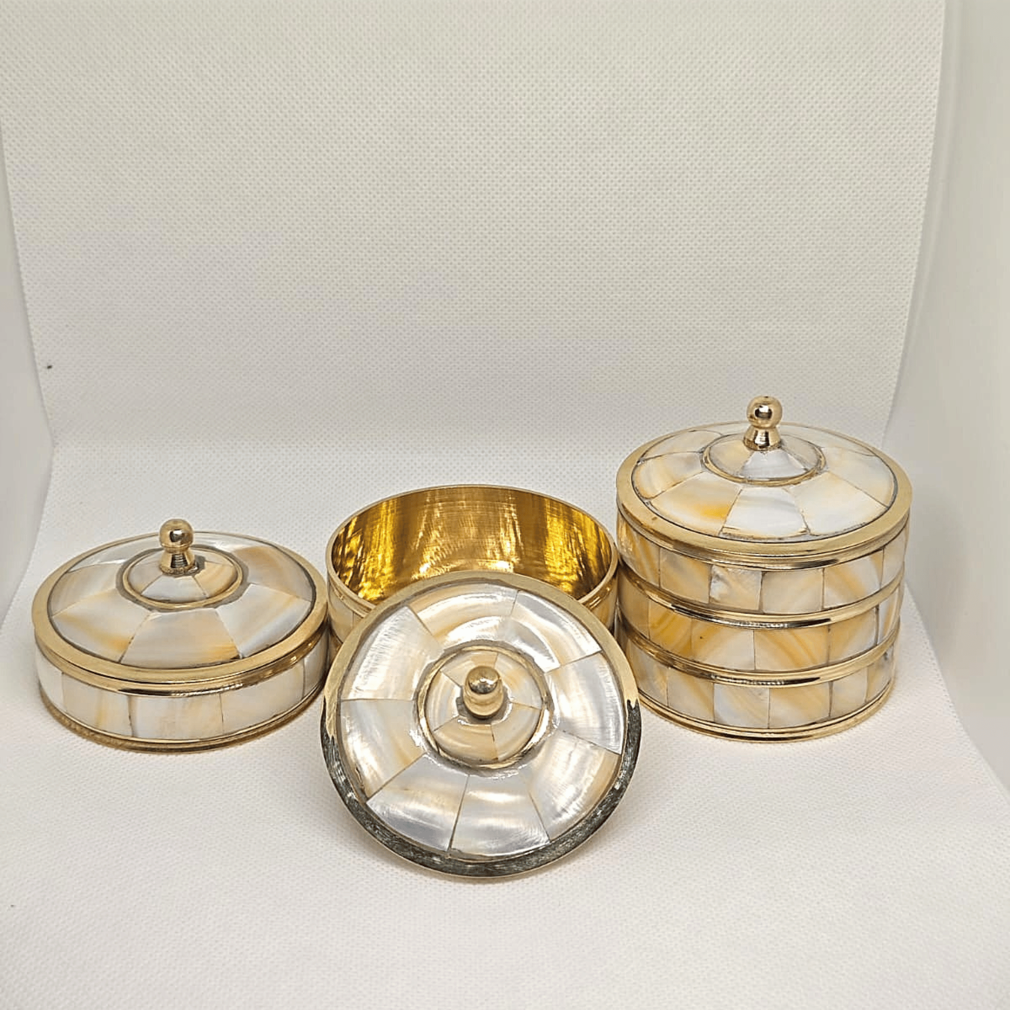 Aurelia" Mother of Pearl & Gold Trinket Box Set — Set of 3