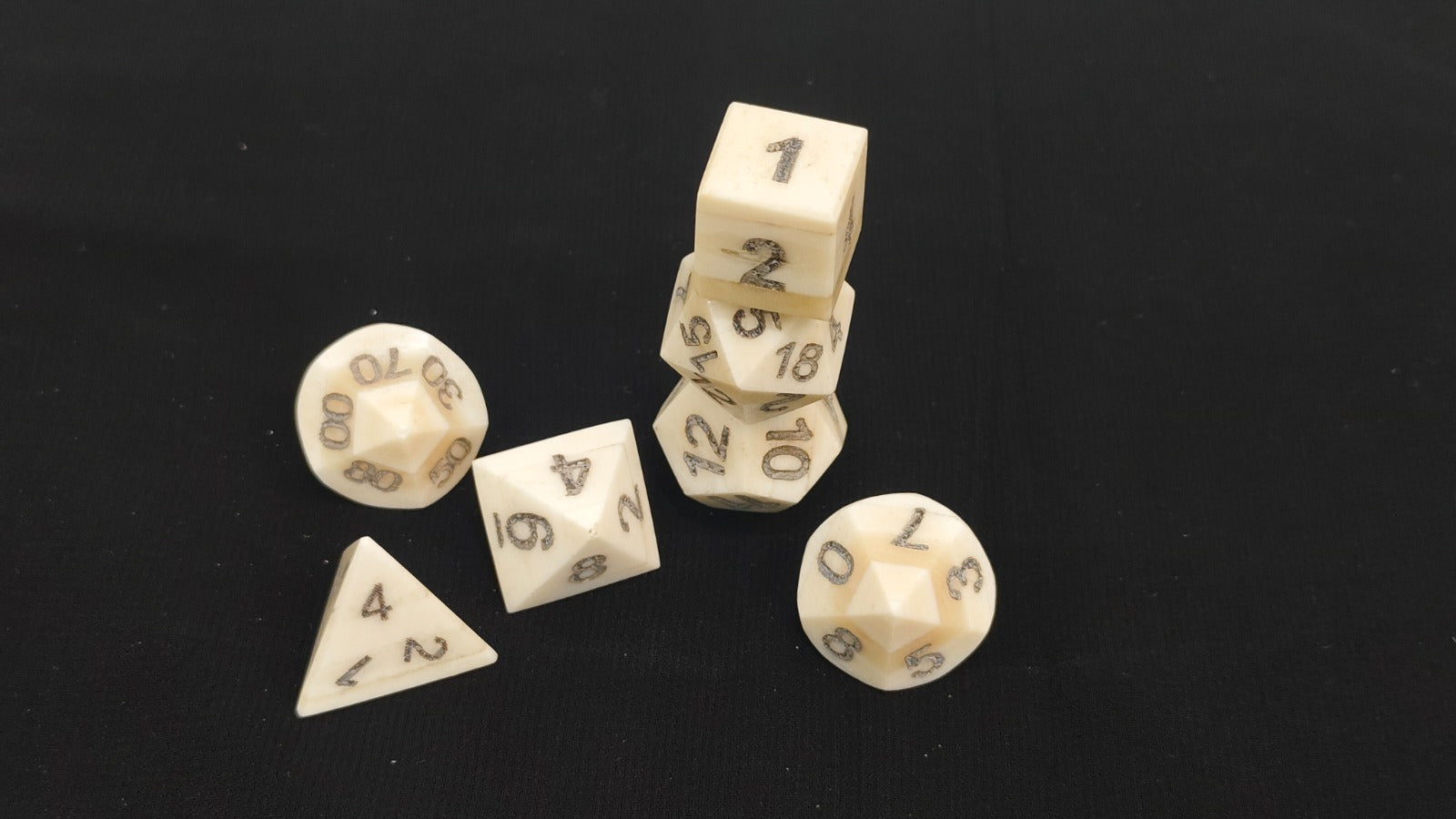 Handicrafted Buffalo Bone Dnd Dice Set 7-Piece Set with Medieval Design