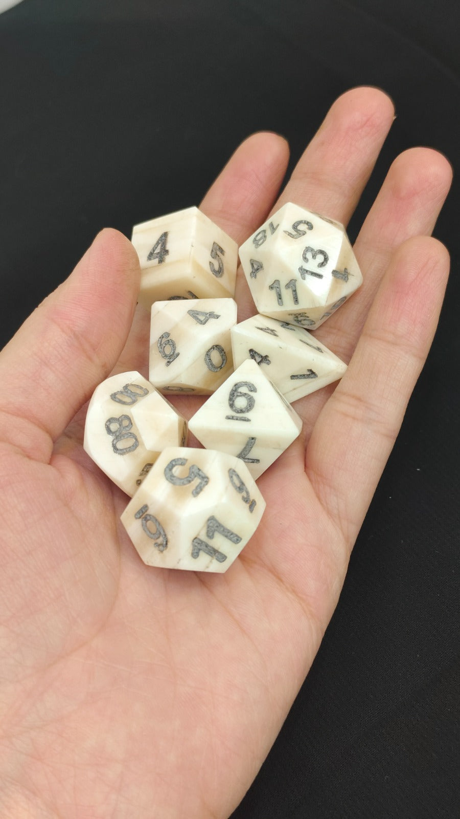 Handicrafted Buffalo Bone Dnd Dice Set 7-Piece Set with Medieval Design
